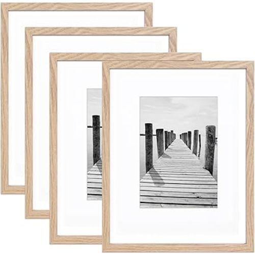 KTKDE 8x10 Picture frame Set of 4,5x7 mat or 8x10 photos, Modern Style Wood Composite Frame, Tempered Glass, 8 by 10 Picture Frame Wooden Wall or Table top Display Family Friends Wedding Best Gift