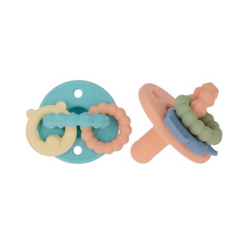 Nuby Silicone Softee Pacifier with Teething Charms for Infants, 2 Pack