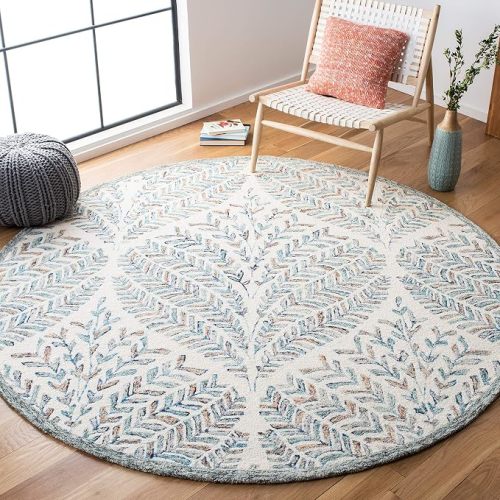SAFAVIEH Capri Collection 5' Round Ivory/Blue CPR208A Handmade Premium Wool Area Rug