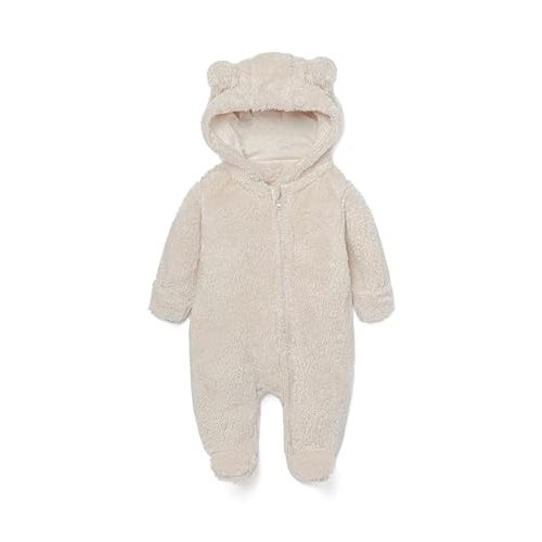 Baby Plush Long Sleeve Polar Fleece Jumpsuit With Bear Ears Baby Fleece Hooded Jumpsuit Infant Winter Outfit