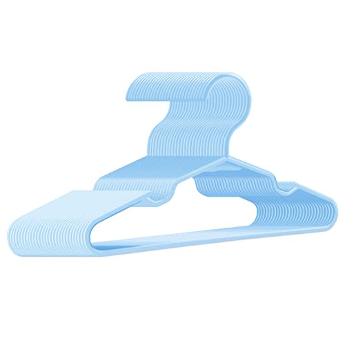 Baby Hangers for Closet 100 Pack Blue Plastic Kids Children's Clothes Hangers Non-Slip (Blue, 100)