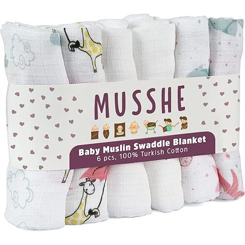 6 Pack Muslin Squares, Muslin Swaddle Blankets- Burb Cloths for Newborn - Baby Blanket, Baby Wrap for Boys & Girls -Absorbent & Breathable and Ideal to Clean, Wipe & Cover Newborns 27x27 Inch