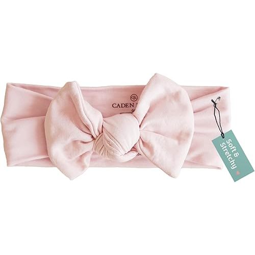 Caden Lane Baby Headwrap with Knotted Bow, Soft & Stretchy Bamboo Viscose, Comfortable Infant Hairband for Newborn & Toddler Girls, Ideal Gift for Baby Shower & Milestone Celebration, Pale Pink