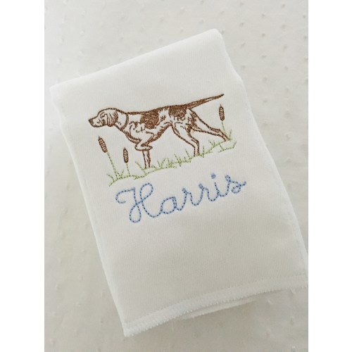 Monogrammed Hunting Dog Burp Cloth or Bib Embroidered
