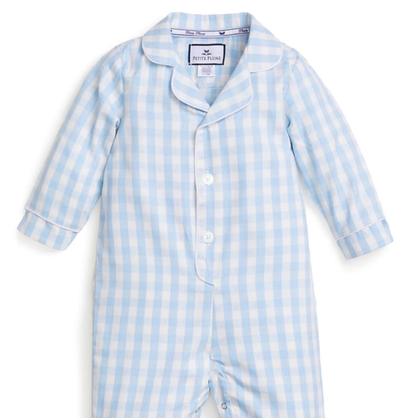 Baby's Twill Classic Romper in Light Blue Gingham