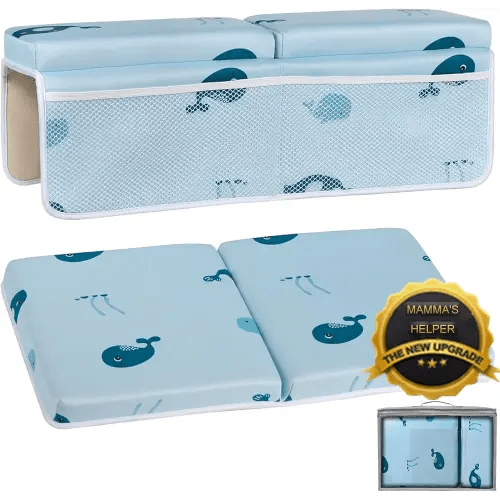 Bath Kneeler and Elbow Rest Pad Set, Comfortable Bath Kneeler with Arm Support and Pockets, Non-Slip Bathtub Kneeling Pad for Baby Bathing, Quick Drying Mat Cushion Painless Memory Foam