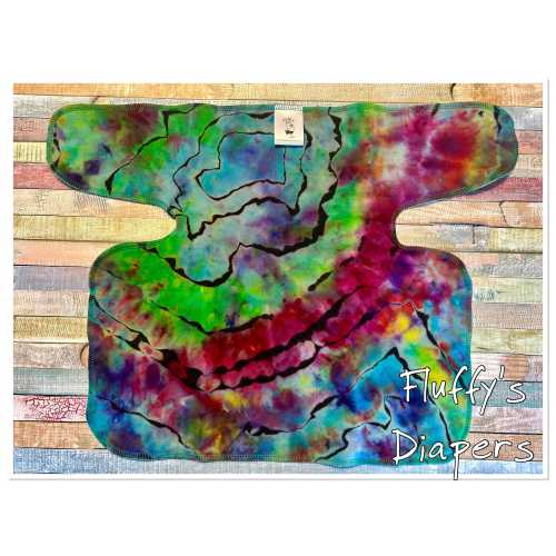 Preflat - OS One Size Rainbow Reverse Tie Dye #2 Stretchy Preflat Cloth Diaper Ready To Ship