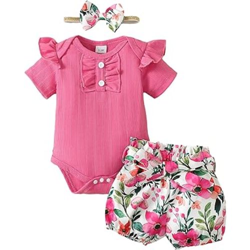 Mioglrie Newborn Baby Girl Clothes Romper Shorts Set Cute Infant Summer Outfits Cotton Baby Clothes for Girls