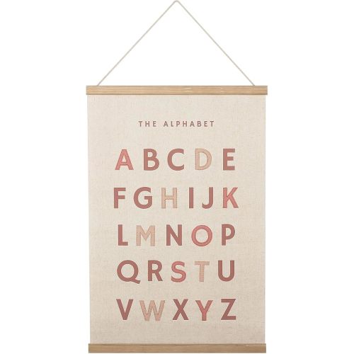 Bon et Beau 16×24 Inch Embroidered Alphabet Poster Framed with Wood Hanger - Dusty Pink Wall Decor for Girls Nursery, Bedroom, Playroom, Toddler and Kids Room