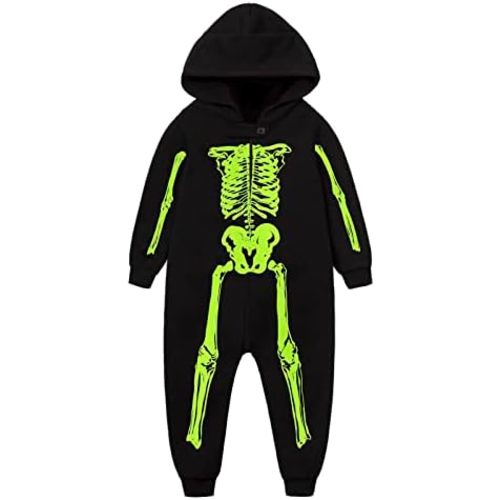 Mud Kingdom Halloween Skull Romper for Little Boys Glow in the Dark Light Fleece Lined