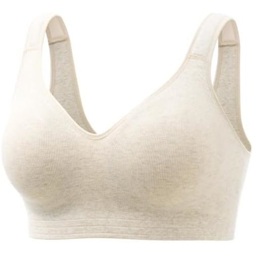 Momcozy Seamless U.S. Cotton Busty Bras for Women,Comfortable Wireless Full Coverage Bra with Molded Cups for Large Bust
