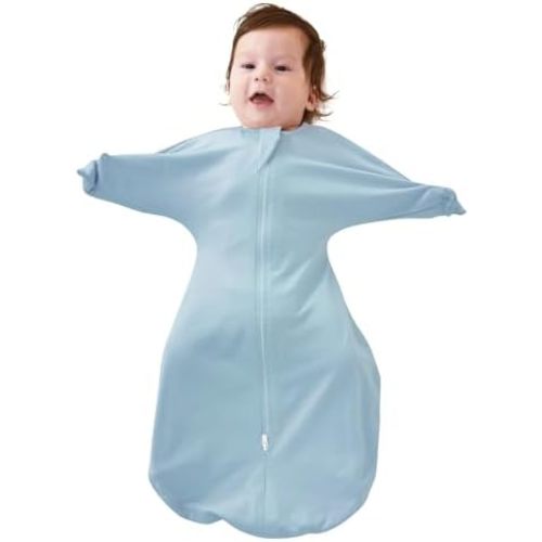 ZIGJOY Baby Transitional Swaddles for Newborns: 0.5 Tog Arms Up Sleep Sack 3-6-12 Months Soft Cotton Shark Fin 2 Way Zipper