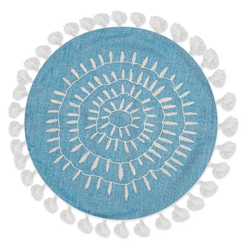 Crane Baby Pillow, Decorative Round Pillow for Nursery and Toddler Rooms, Blue, 12" x 12"