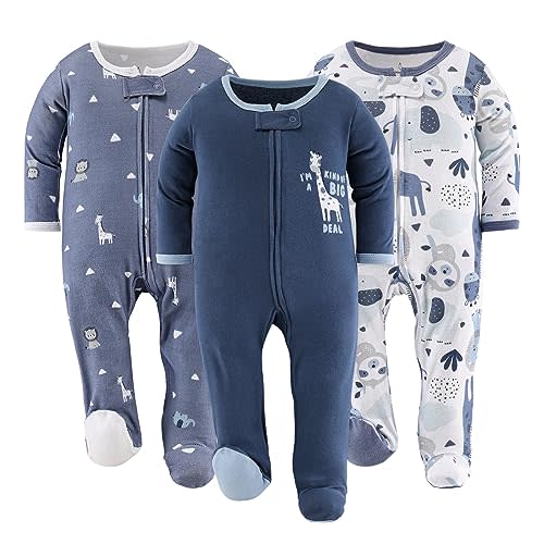The Peanutshell Footed Pajamas Sleepers for Baby Boys, Sleep and Play Footies, 3 Pack