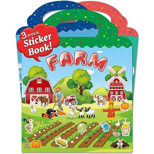 Benresive Reusable Sticker Book for Toddlers 2-4 Years, 3 Sets Travel Stickers for Kids, Waterproof Sticker Books for Toddlers 1-3, 115 Pcs Crafts Activities for Todddlers 1-3 2-4 3-5