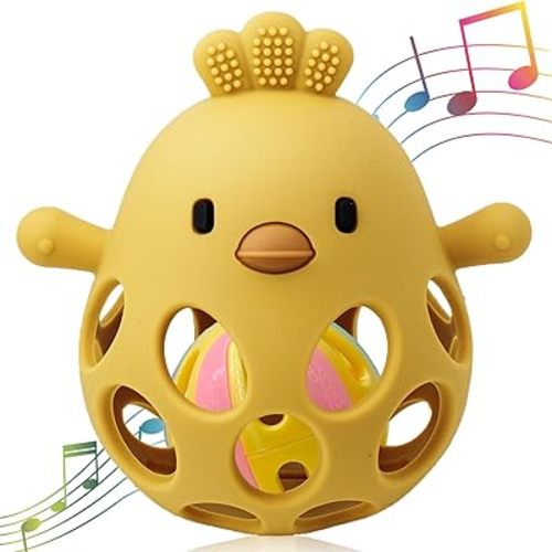 Baby Teething Toy, Upgraded Easy-to-Grasp Silicone Teether Ball Toy for Baby Over 3 Months, 100% Food Grade and BPA Free, Gift for Infant Boys and Girls (Ginger)