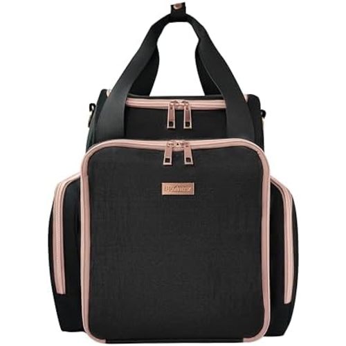 Large Medicine Bag with 4 Removable Pill Cases, Double-Layer Travel Medical Pill Bottle Organizer for Family, Drawer-Style Medication First Aid Storage with Clear Pockets (Rose Gold Zipper)