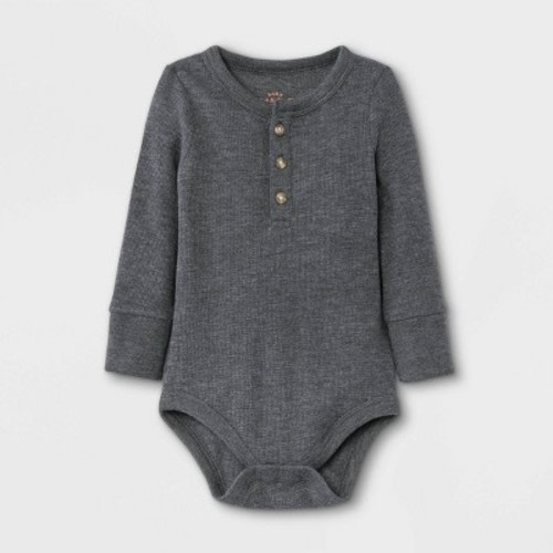 Baby Boys' Henley Thermal Long Sleeve Bodysuit - Cat & Jack™ Charcoal Gray 0-3M
