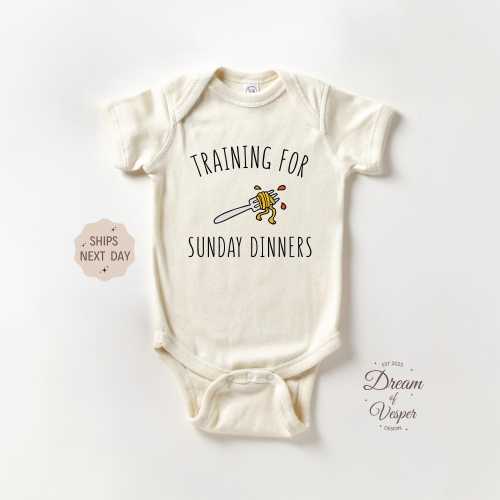 Training For Sunday Dinners Baby Outfit, Italian Food Baby Bodysuit, Mom's Best Spaghetti Outfit, Italian Baby Gift, Pasta Baby Clothes