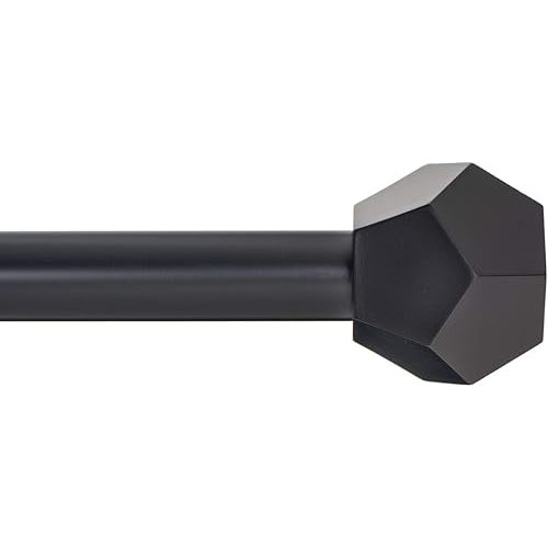 Ivilon Drapery Treatment Window Curtain Rod - Faceted Hexagonal 1 inch Pole. 72 to 144 Inch. Black