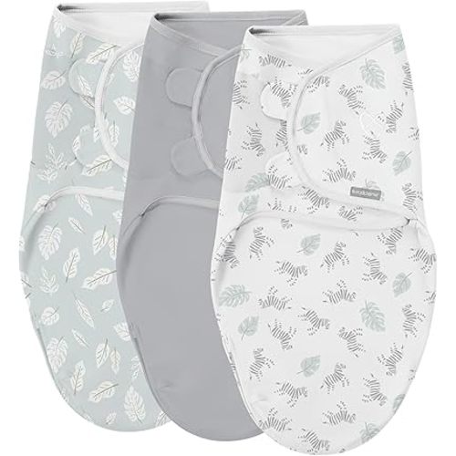 SwaddleMe by Ingenuity Easy Change Baby Swaddle in Size Small/Medium, 0-3 Months, 7-14 Pounds, 3-Pack with Easy Change Zipper -Zebra Botanical