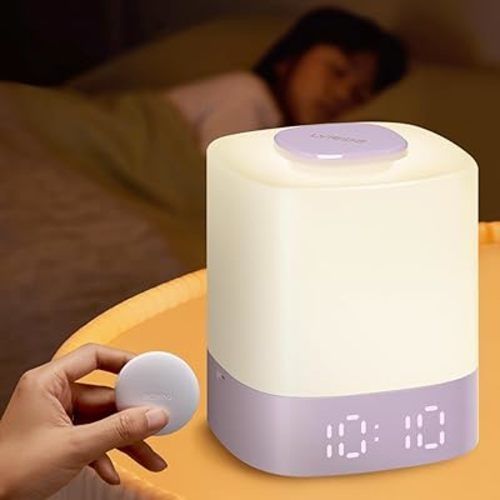 Lyridz Nursery Night Light for Kids, Portable Breastfeeding Night Light for Baby with Digital LED Clock, Remote Control, Rechargeable, Dimmable, 3 Colors