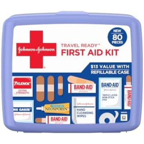 BAND-AID Brand Travel Ready Portable First Aid Kit, 80 Piece