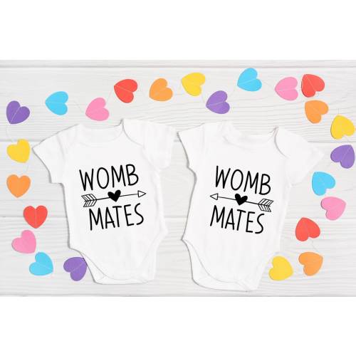 Twin Baby Onesie® Set, Birthday gift for Twins, Mom of Multiples, Womb Mates, Funny Onesie® Set, Twin Bodysuit, Baby Shower, First Birthday