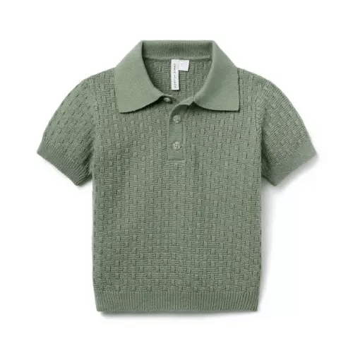 Boy Soft Olive Green Textured Knit Polo by Janie and Jack