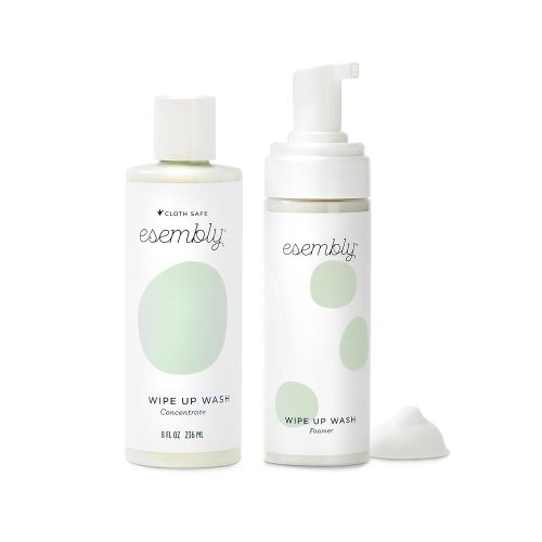 Esembly Wipe Up Wash Bundle, Organic No-Rinse Foaming Solution for Reusable Baby Cloth - Fragrance Free - Includes Refillable Foamer Bottle and 8oz Concentrate