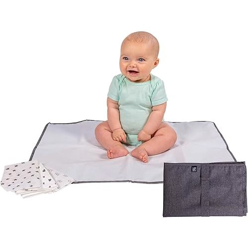 Healthy Habits by J.L. Childress Baby Changing Pad Bundle - Portable Padded Diaper Changing Pad with Pocket Plus 3 Disposable Changing Pads - Travel Changing Pads, Waterproof, Extra-Large - Grey