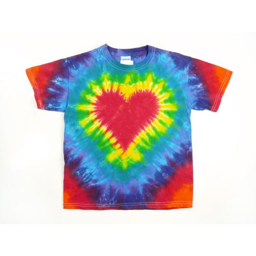 Tie Dye Infant, Toddler, and Kids T Shirt, Red Rainbow Heart Design, short or long sleeve option, Valentine&#39;s Day Wear