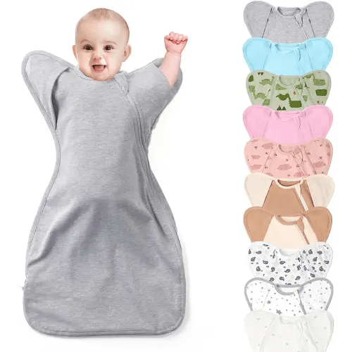 Knirose 3-Way Wearable Swaddle Blankets Sleep Sack with Arms Up Self-Soothing, Easy Diaper Changing Sleeping Bag for Baby Boy Girl Newborns Transitions to Arms-Free Calms Startle Reflex Better Sleep