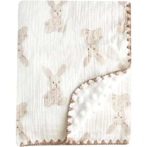 Baby Soft Muslin Thick Blanket Cotton and Dotted Backing Double Layer Receiving Blanket 40"x40" Bunny