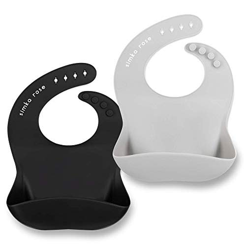 Simka Rose Silicone Baby Bibs with Food Catcher - Adjustable Soft Catch All Bib for Boys & Girls - High Chair Dining Table