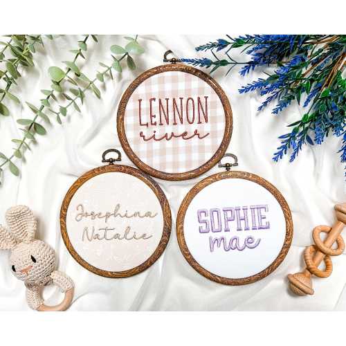 Embroidered Baby Name Sign, Personalized Birth Announcement, Infant Name Reveal, Nursery Decor Keepsake