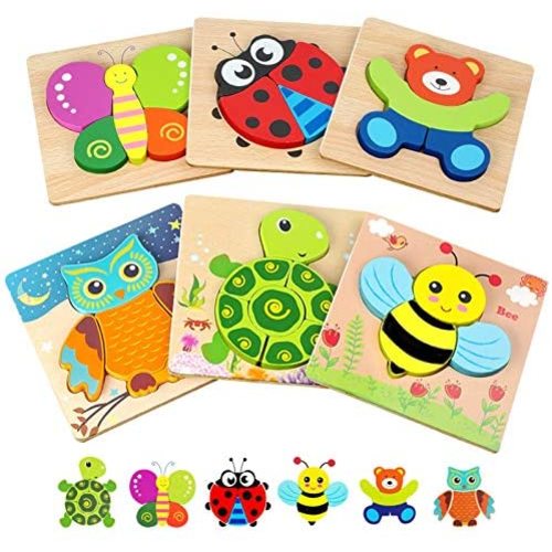 Toddler Puzzles, Wooden Jigsaw Animals Puzzles for 1 2 3 Year Old Girls Boys Toddlers, Educational Preschool Toys Gifts for Colors & Shapes Cognition Skill Learning
