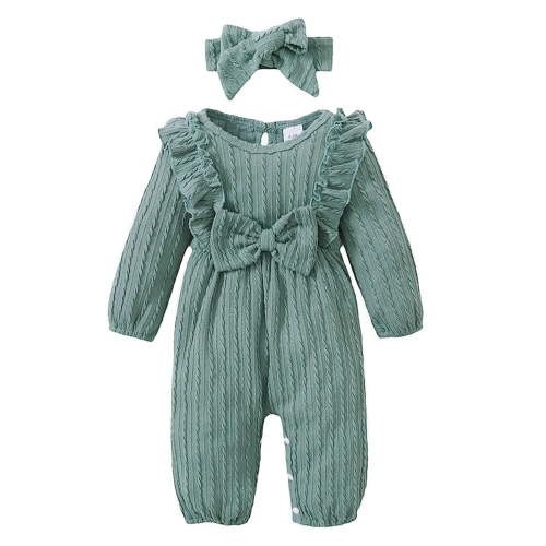 Younger Tree Newborn Toddler Girl's Sweatshirt Outfit, Long Sleeve Ruffle Jumpsuit with Headband for 3-6 Months