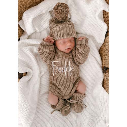CHUNKY TEXTURED KNIT ROMPER | BROWN