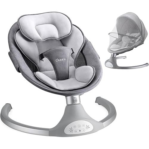 LAREX Baby Swing Infant Swing Electric Toddler Baby Rocker Portable for Newborn Boy Girl, 5 Sway Speeds with Remote Control, 10 Preset Melodies and Bluetooth, 0-6 Months Max 20 Lbs (Gray)