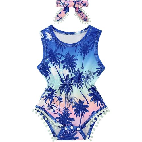 BFUSTYLE Baby Girl Clothes 0-24 Months Outfit Sleeveless Infant Romper Bodysuit with Headband