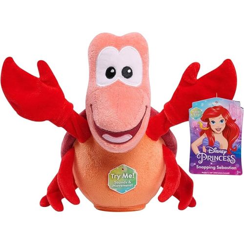 DISNEY PRINCESS Singing and Snapping Sebastian 10-inch Plush Stuffed Animal, Red Crab, Kids Toys for Ages 3 Up by Just Play