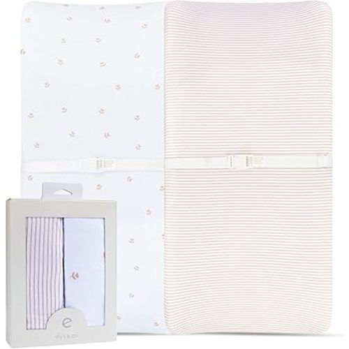 Ely’s & Co. Changing Pad Cover, Diaper Changing Table Sheets, 2 Pack, Cradle Sheet Set for Baby Girls, 100% Jersey Knit Cotton, Pink Tulip Collection, 32”x16”x5”