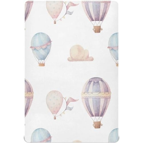 Watercolor Hot Air Balloon Crib Sheets for Boys and Girls, Fitted Baby Crib Sheets Soft and Breathable Mini Crib Sheets 39 X 27 X 5 Inches