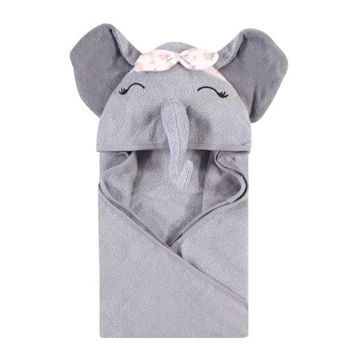 Hudson Baby Unisex Baby Cotton Animal Face Hooded Towel, Flower Elephant, One Size