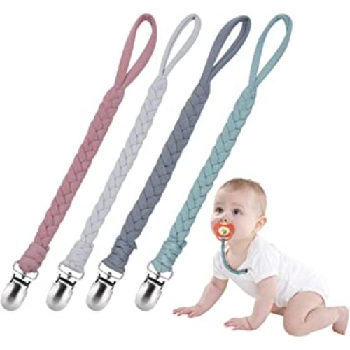 Baby Pacifier Holder for Boys and Girls, Teething Straps Unisex Design, Smoother Clip 100% Handmade Braided, Easy to Use for Teething Toy(Grey)
