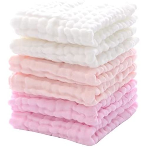 MUKIN Baby Washcloths and Burp Cloths, Soft Absorbent Towels for Newborns, 6 Pack, 12x12 Inches (Pink)