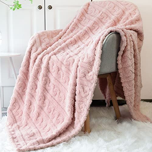 HOMRITAR Fuzzy Throw Blanket for Women 3D Fleece Blankets for Unisex Kids Ultra Soft Warm Cozy Plush Fleece Comfy Flannel Blanket for Couch Sofa Bed (Pink, 50 x 70 Inch)
