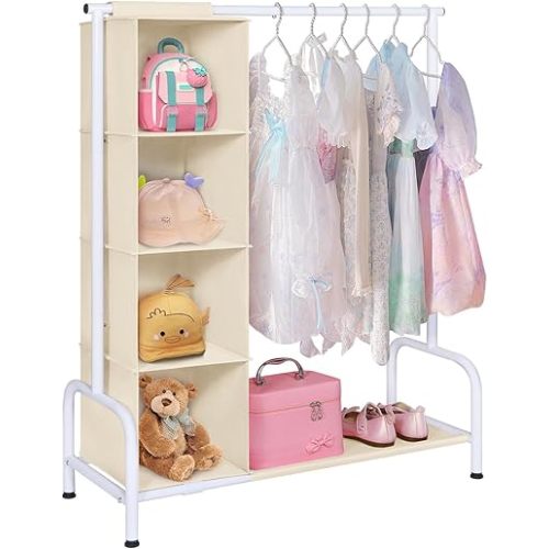 Univivi Kids Clothing Rack with Hanging Organizer,Beige/White