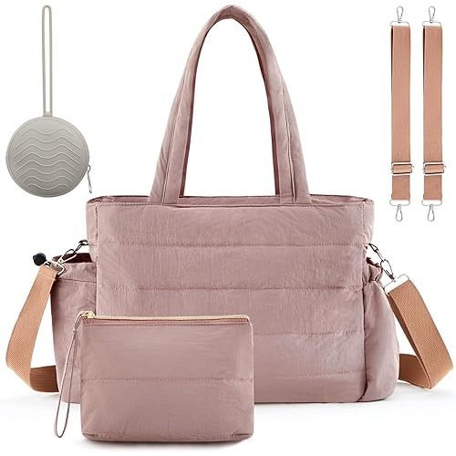 Abbylike Diaper Bag Tote Large Lightweight Multifunction Baby Diaper Bag with Zipper Bag Silicone Pacifier Case Khaki Crossbody Hospital Bag with 3 Shoulder Straps for Different Occasions